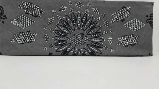 Super LeeAnnette Large Grey Bandana with Black Austrian Crystals (sku40114)
