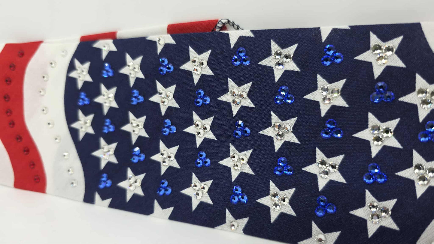 EXTRA BLING - Flag Bandana with Red, Blue and Diamond Clear Austrian Crystals (sku6399)