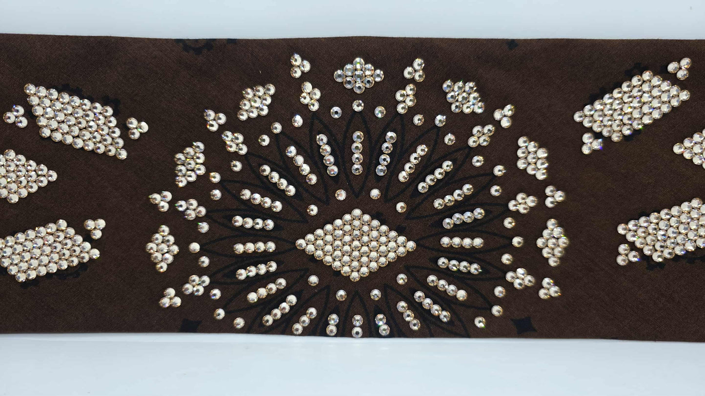 Super LeeAnnette Large  Brown Bandana with Honey Austrian Crystals (sku40120)