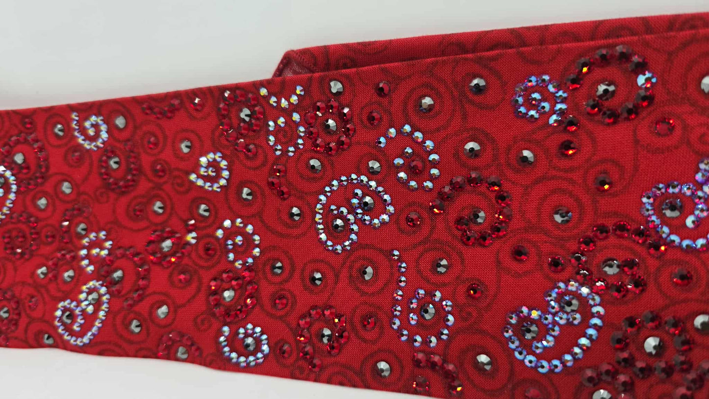 Super LeeAnnette Red Scrolls Bandana with Red and Red Shimmer Austrian Crystals (sku40099)