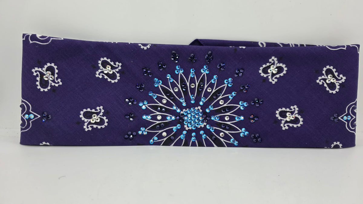 Purple Paisley Bandana with Dark Purple, Blue Shimmer and Diamond Clear Austrian Crystals (E60161)