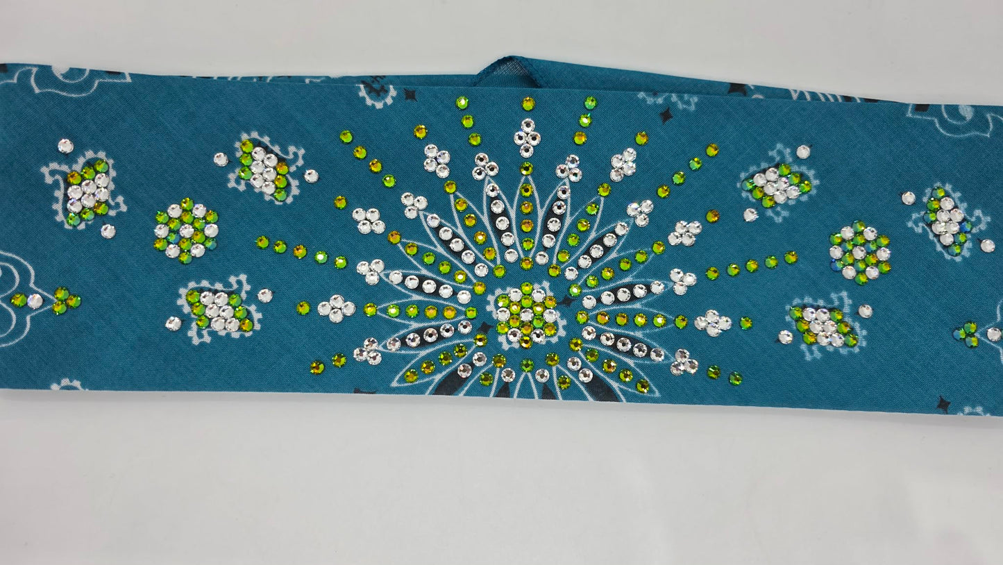 LeeAnnette Dark Teal Paisley Bandana with Vitrail and Diamond Clear Austrian Crystals (L40232)
