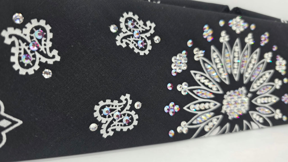 Black Paisley Bandana with Fuchsia Shimmer and Clear Austrian Crystals (E60172)