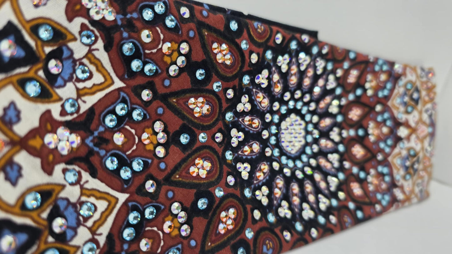LeeAnnette Rust Indian Bandana with Aqua, Sun Shimmer and Aurora Borealis Austrian Crystals (sku40082)