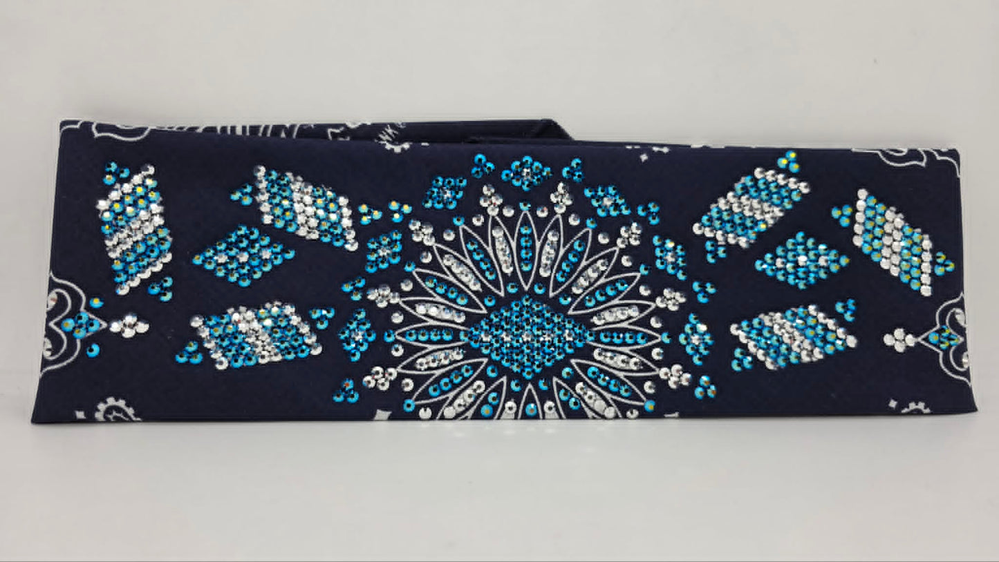 Super LeeAnnette Navy Paisley Bandana with Jet Shimmer and Chrome Austrian Crystals (S48158)