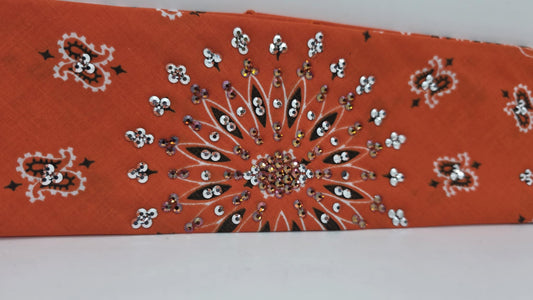 EXTRA BLING - Orange Paisley Bandana with Lava and Chrome Austrian Crystals (sku6391)