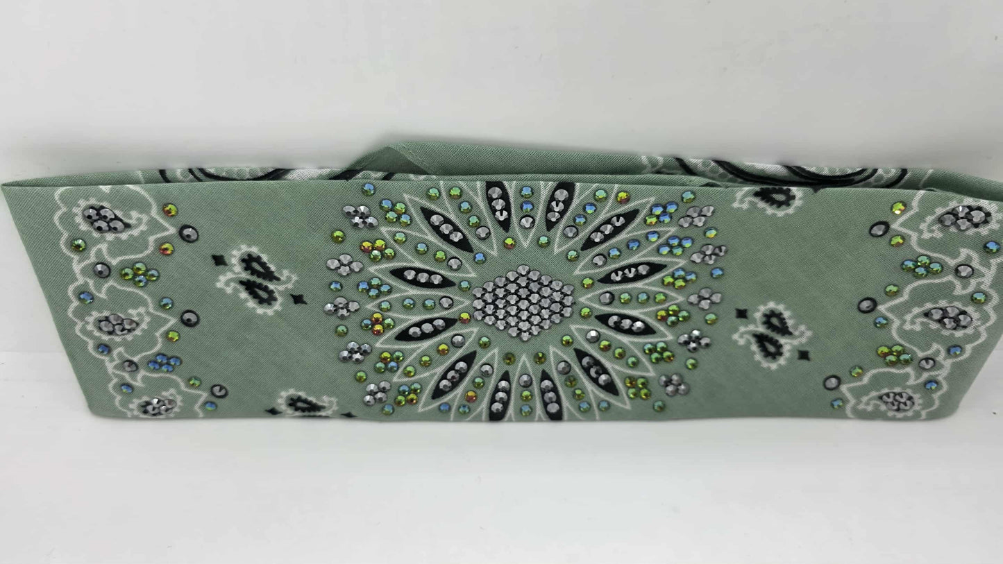 LeeAnnette Mint Paisley Bandana with Vitrail Medium and Black Austrian Crystals (sku40111)