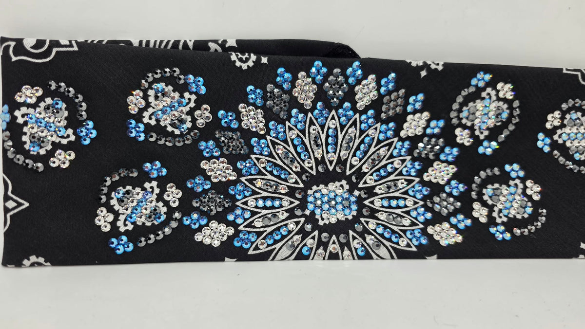 Super LeeAnnette Black Paisley Bandana with Blue Shimmer, Black and Diamond Clear Austrian Crystals (S48193)