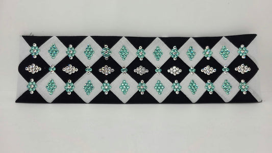 LeeAnnette Black and White Checker Bandana with Caribbean Sea and Diamond Clear Austrian Crystals (L40282)