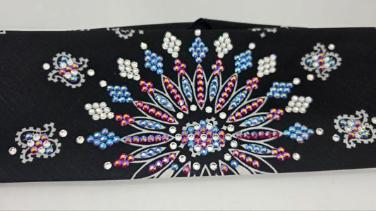 LeeAnnette Black Paisley Bandana with Red Shimmer, Blue Shimmer and Diamond Clear Austrian Crystals (L40258)