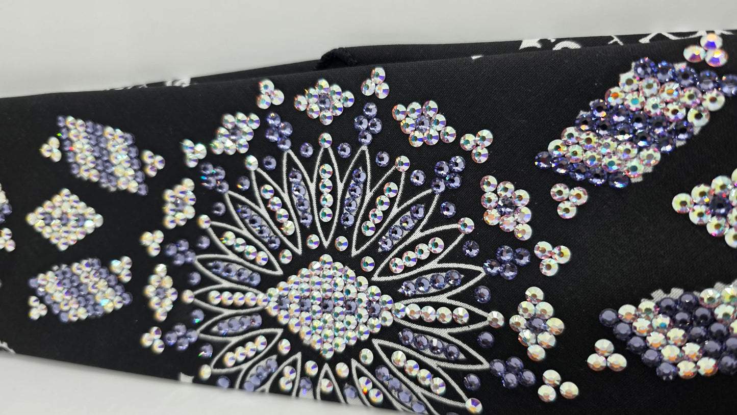 Super LeeAnnette Black Paisley Bandana with Light Purple and Aurora Borealis Austrian Crystals (S48107)