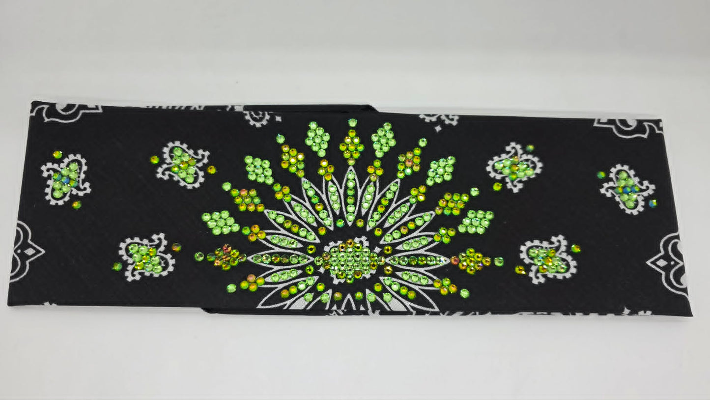 LeeAnnette Black Paisley Bandana with Vitrail and Peridot Austrian Crystals (L40256)