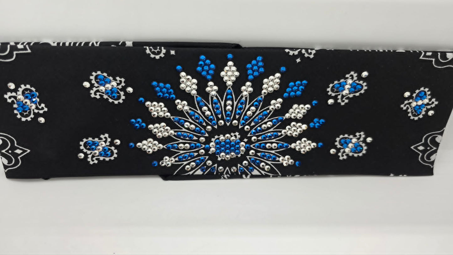 LeeAnnette Black Paisley Bandana with Capri Blue and Diamond Clear Austrian Crystals (L40253)