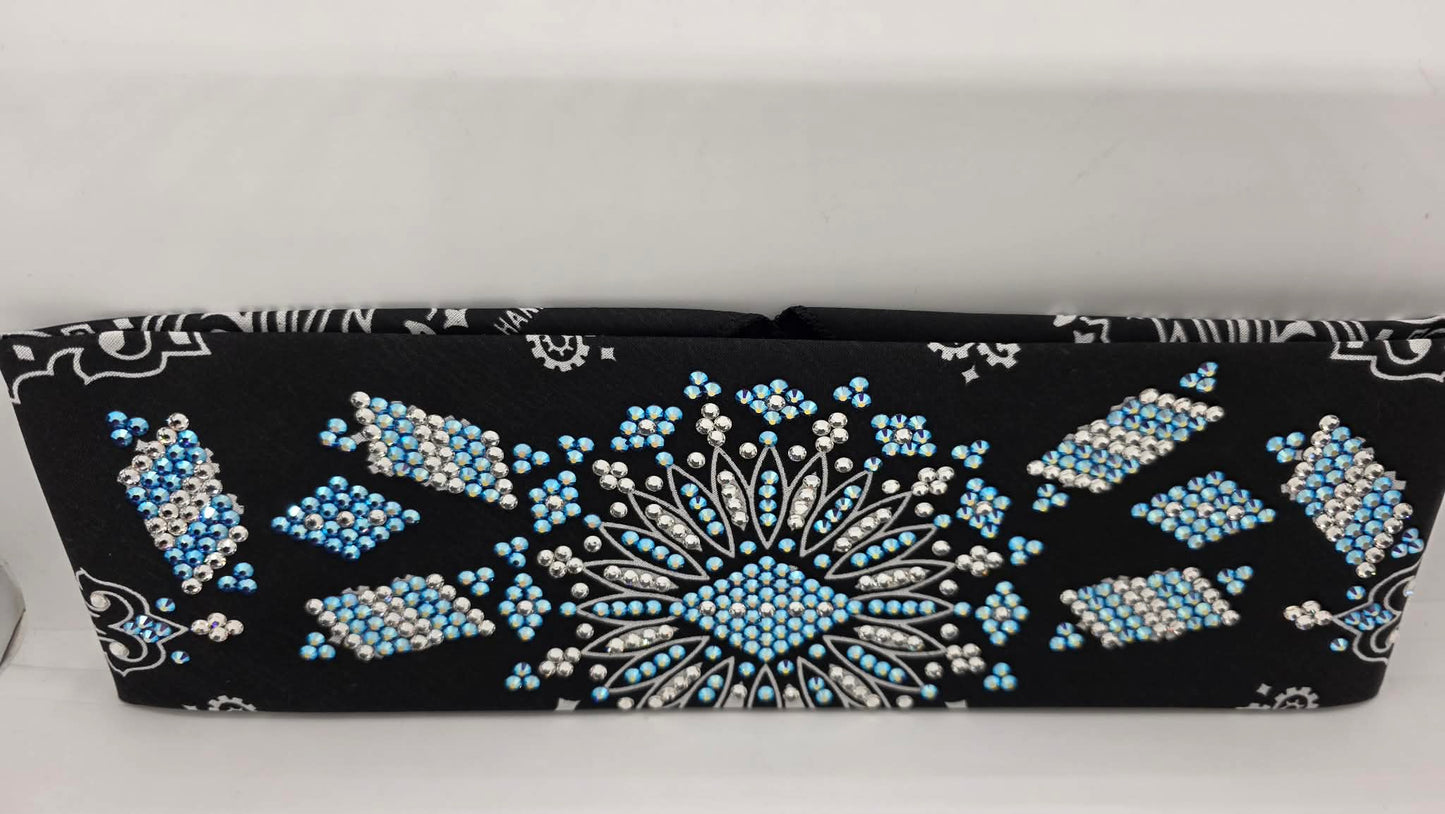 Super LeeAnnette Black Paisley Bandana with Blue/Violet Shimmer and Diamond Clear Austrian Crystals (S48116)