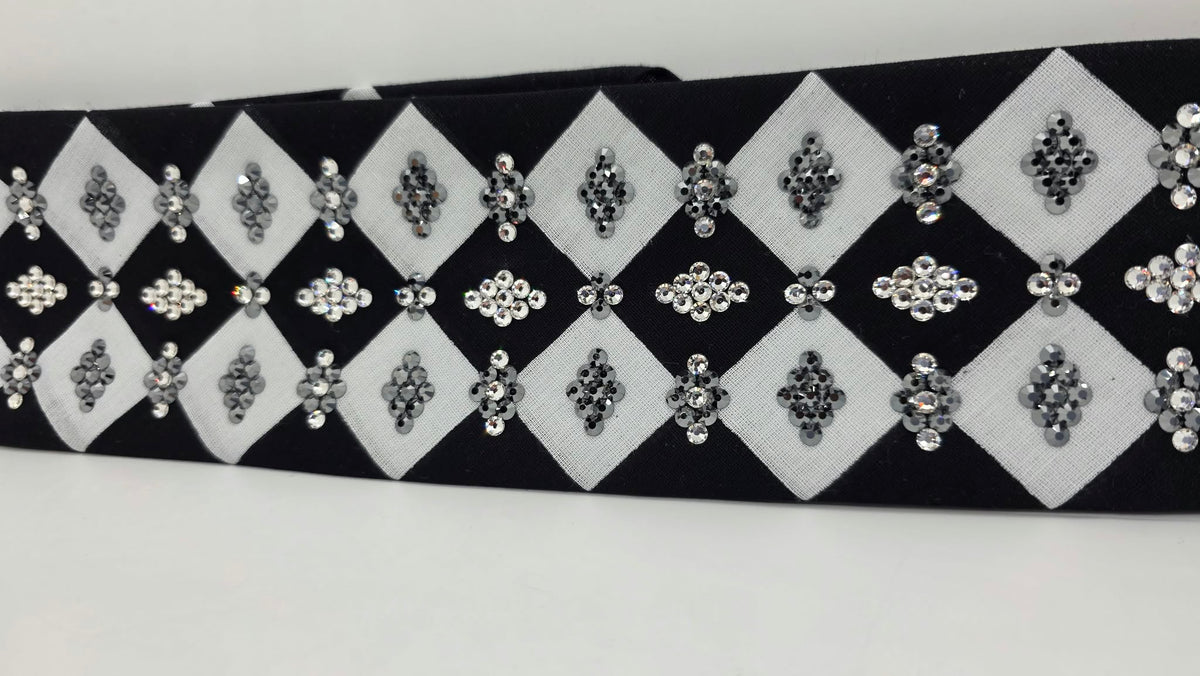 LeeAnnette Black and White Checker Bandana with Black and Diamond Clear Austrian Crystals (L40288)