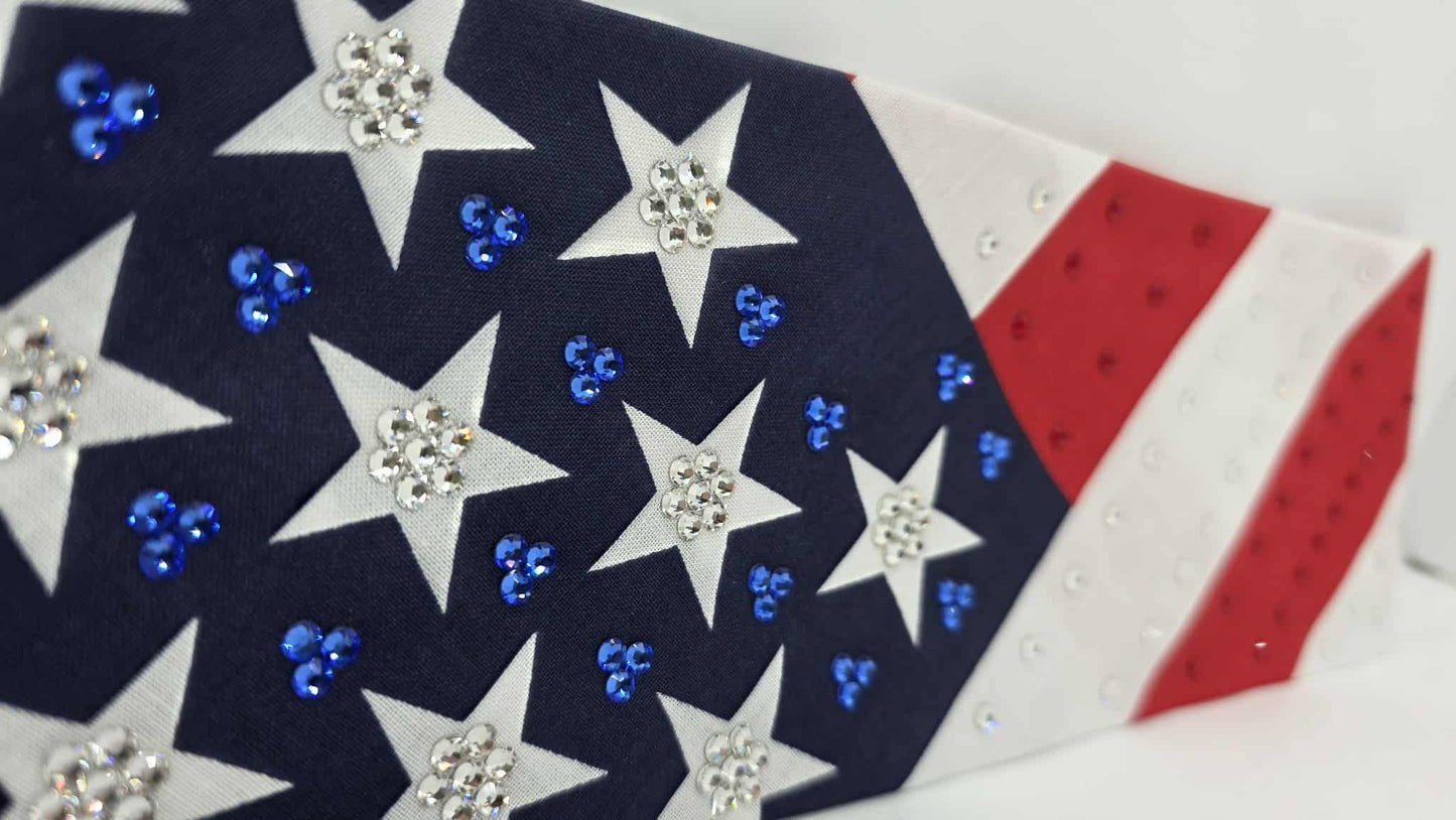 EXTRA BLING - Stars and Strips Bandana with Red, Blue and Diamond Clear Austrian Crystals (sku6400)