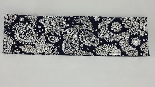 Super LeeAnnette White on Blue Paisley Bandana with Diamond Clear Austrian Crystals (S48150)