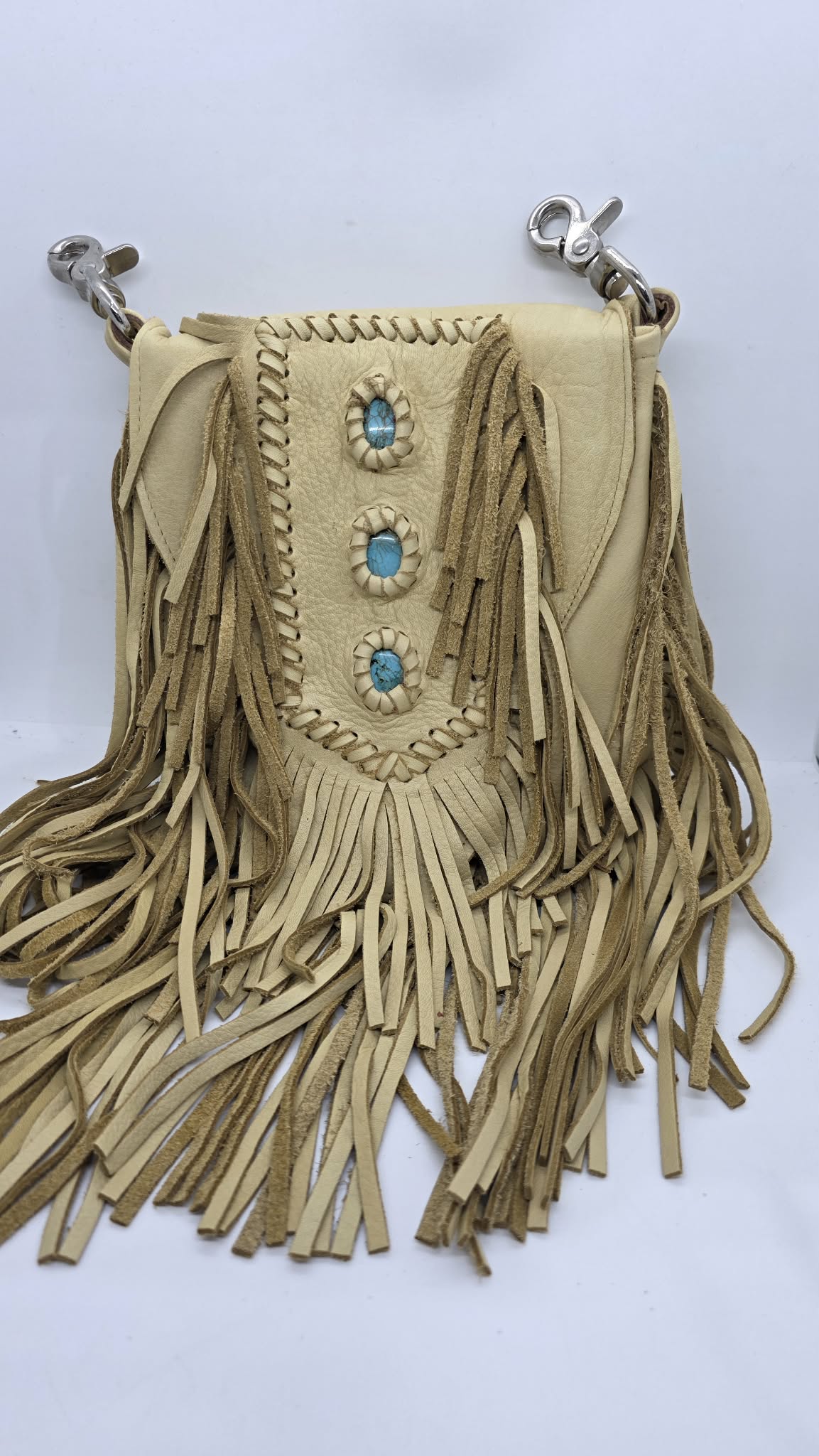 Cream Buck Skin with Blue Stones Purse