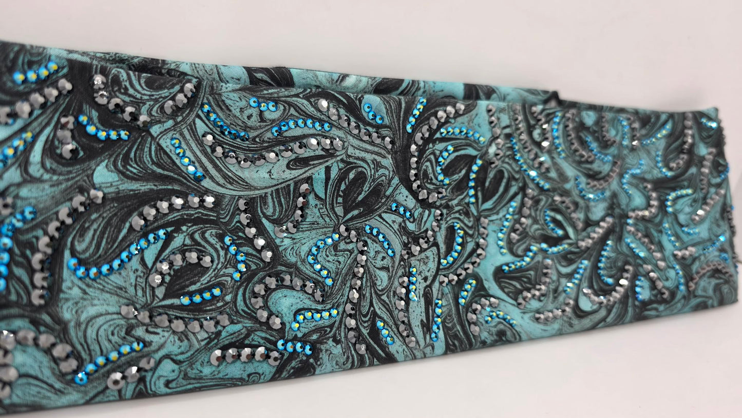 Super LeeAnnette Turquoise Oil Slick Bandana with Black and Jet Shimmer Austrian Crystals (S48105)