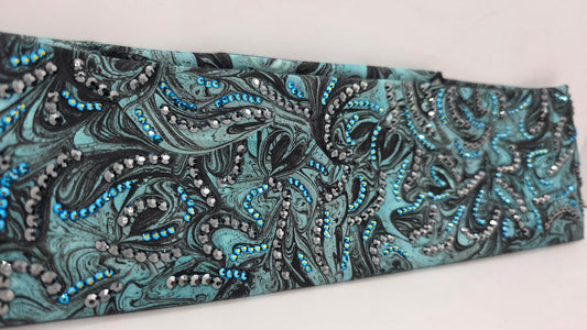 Super LeeAnnette Turquoise Oil Slick Bandana with Black and Jet Shimmer Austrian Crystals (S48105)