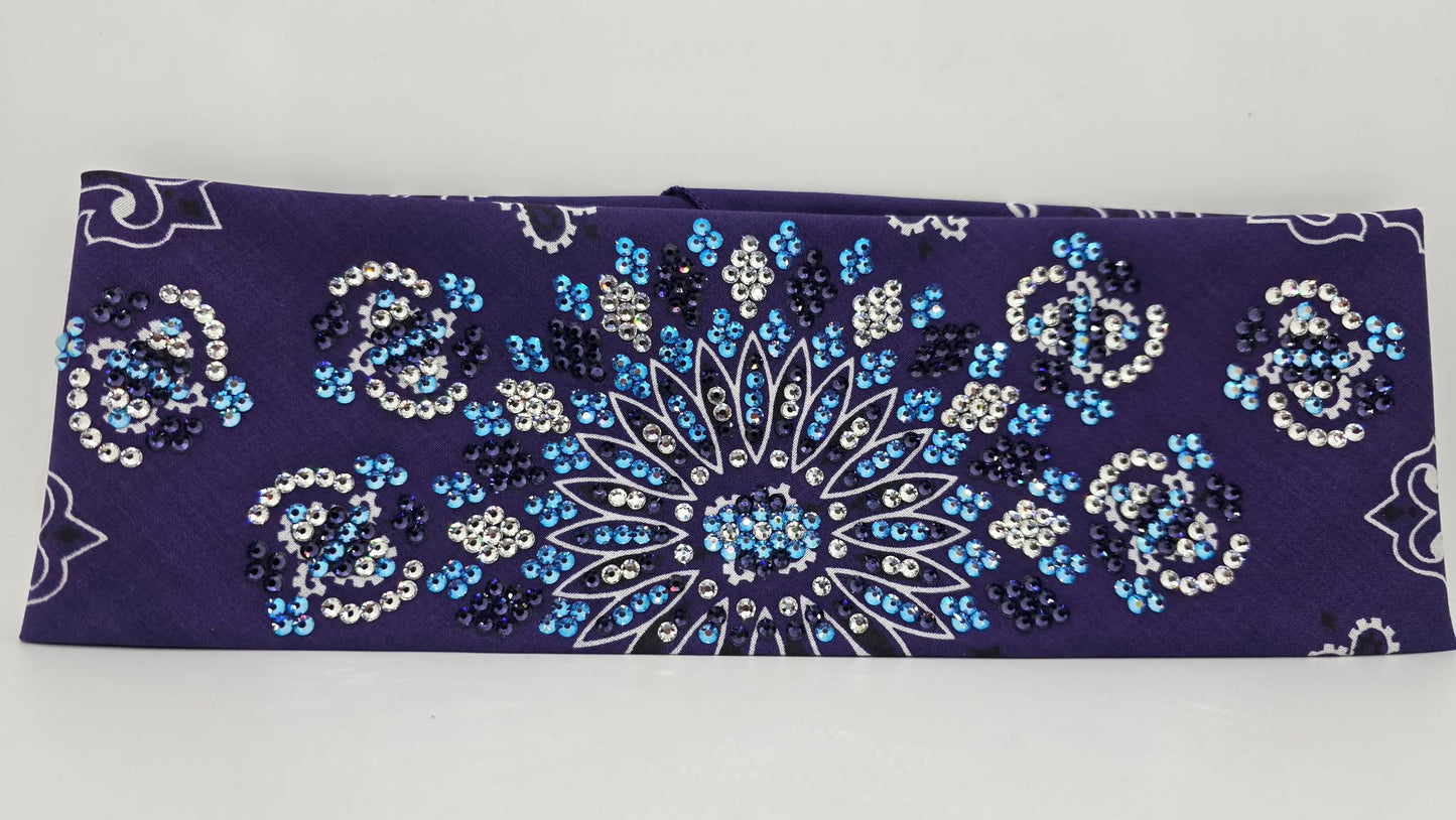 Super LeeAnnette Purple Paisley Bandana with Dark Purple, Blue Shimmer and Diamond Clear Austrian Crystals (S48185)