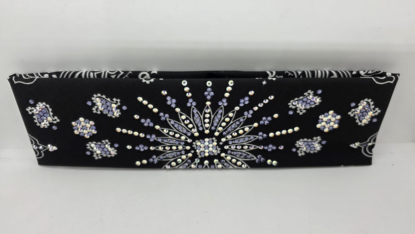 LeeAnnette Black Paisley Bandana with Light Purple and Aurora Borealis Austrian Crystals (L40202)