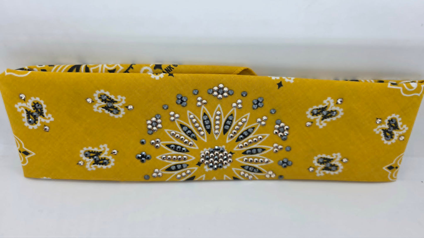 Mustard Paisley Bandana with Black and Honey Austrian Crystals (E60146)