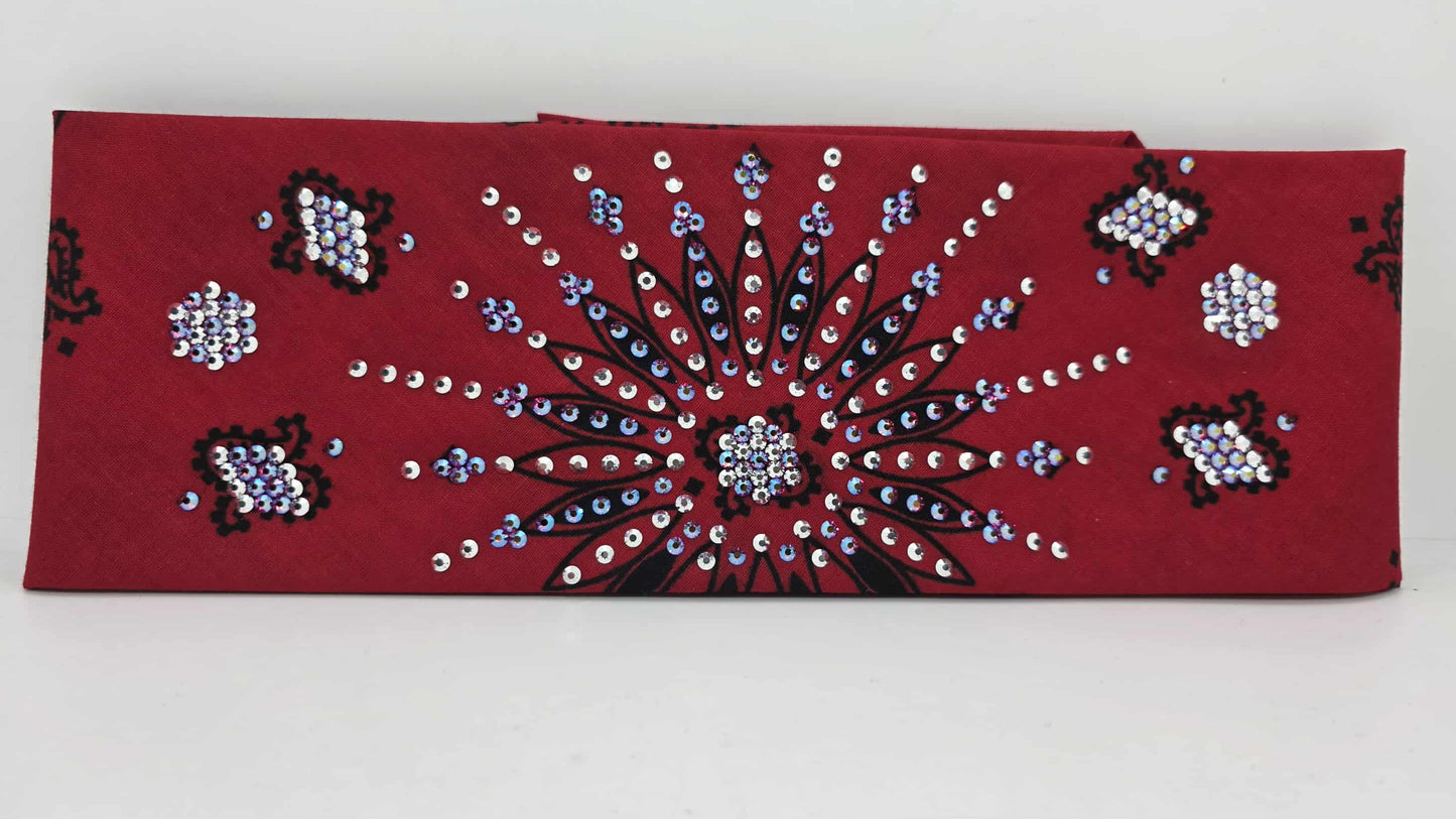 LeeAnnette Large Red Paisley Bandana with Red Shimmer and Chrome Austrian Crystals (sku40117)