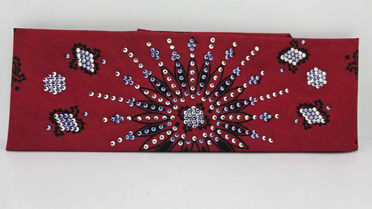 LeeAnnette Large Red Paisley Bandana with Red Shimmer and Chrome Austrian Crystals (sku40117)