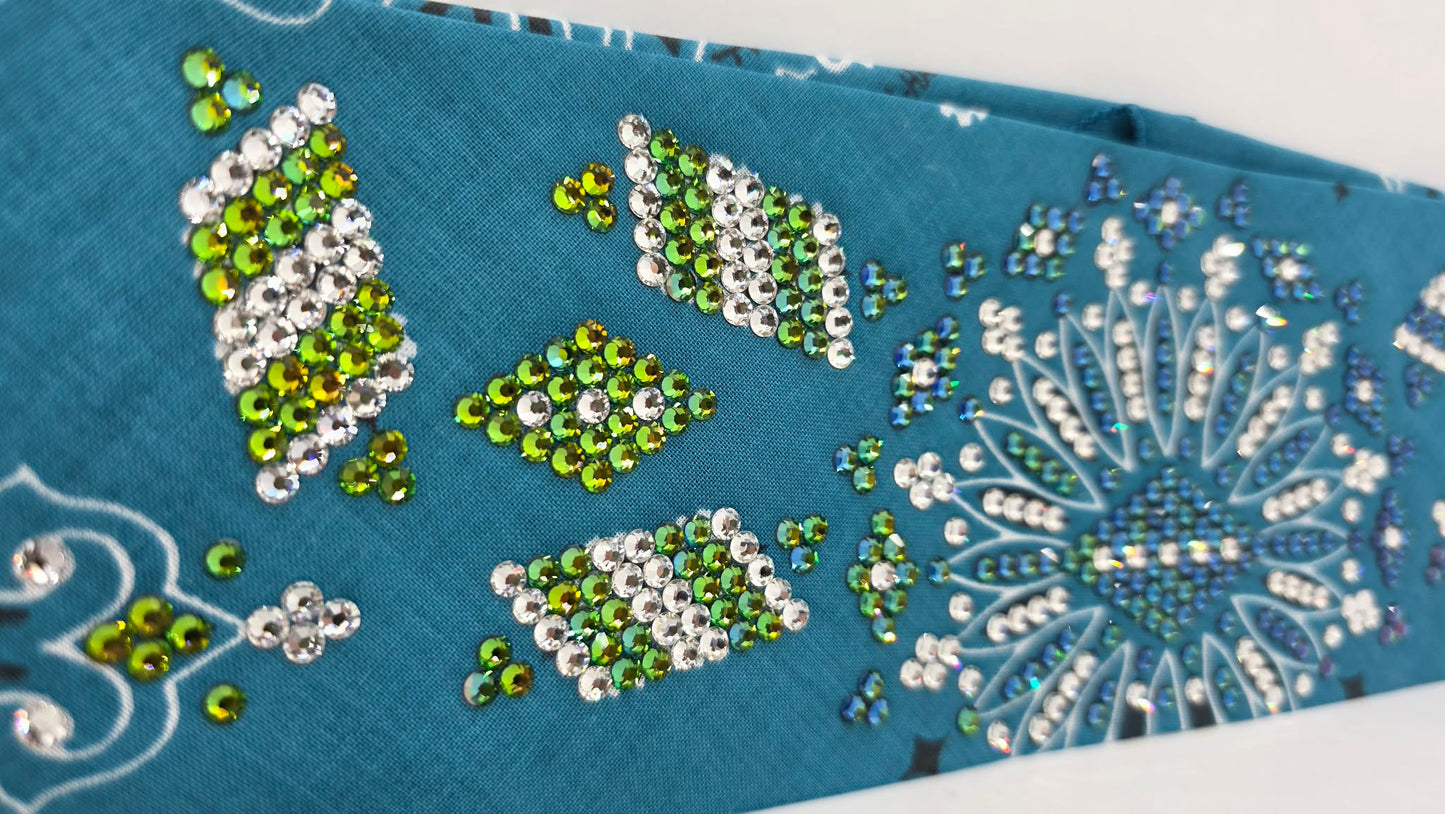 Super LeeAnnette Dark Teal Paisley Bandana with Vitrail and Diamond Sea Austrian Crystals (S48141)