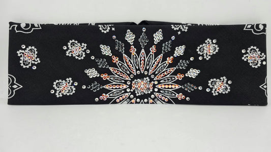 LeeAnnette Black Paisley Bandana with Sun Shimmer, Black and Diamond Clear Austrian Crystals (L40279)