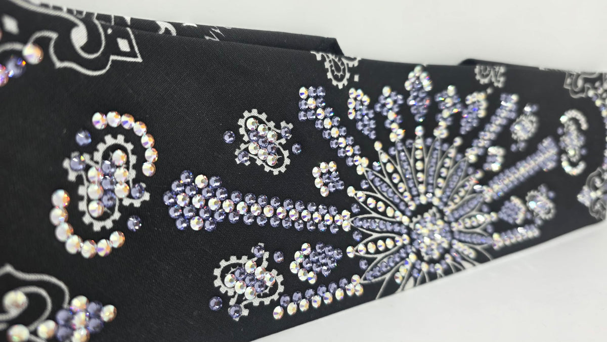 Super LeeAnnette Black Paisley Bandana with Lavender and Aurora Borealis Austrian Crystals (S48174)