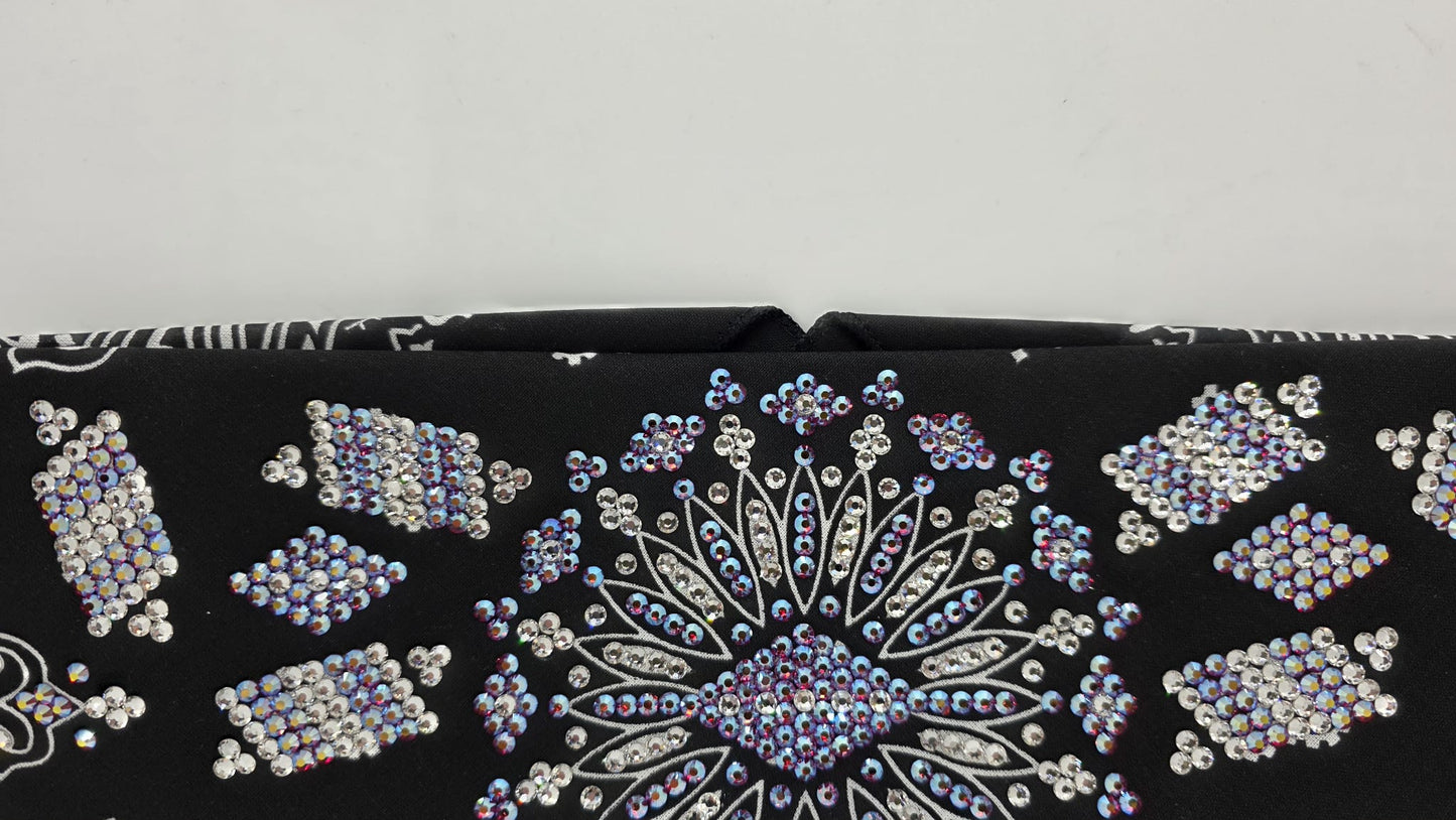Super LeeAnnette Black Paisley Bandana with Red Shimmer and Diamond Clear Austrian Crystals (S480101)