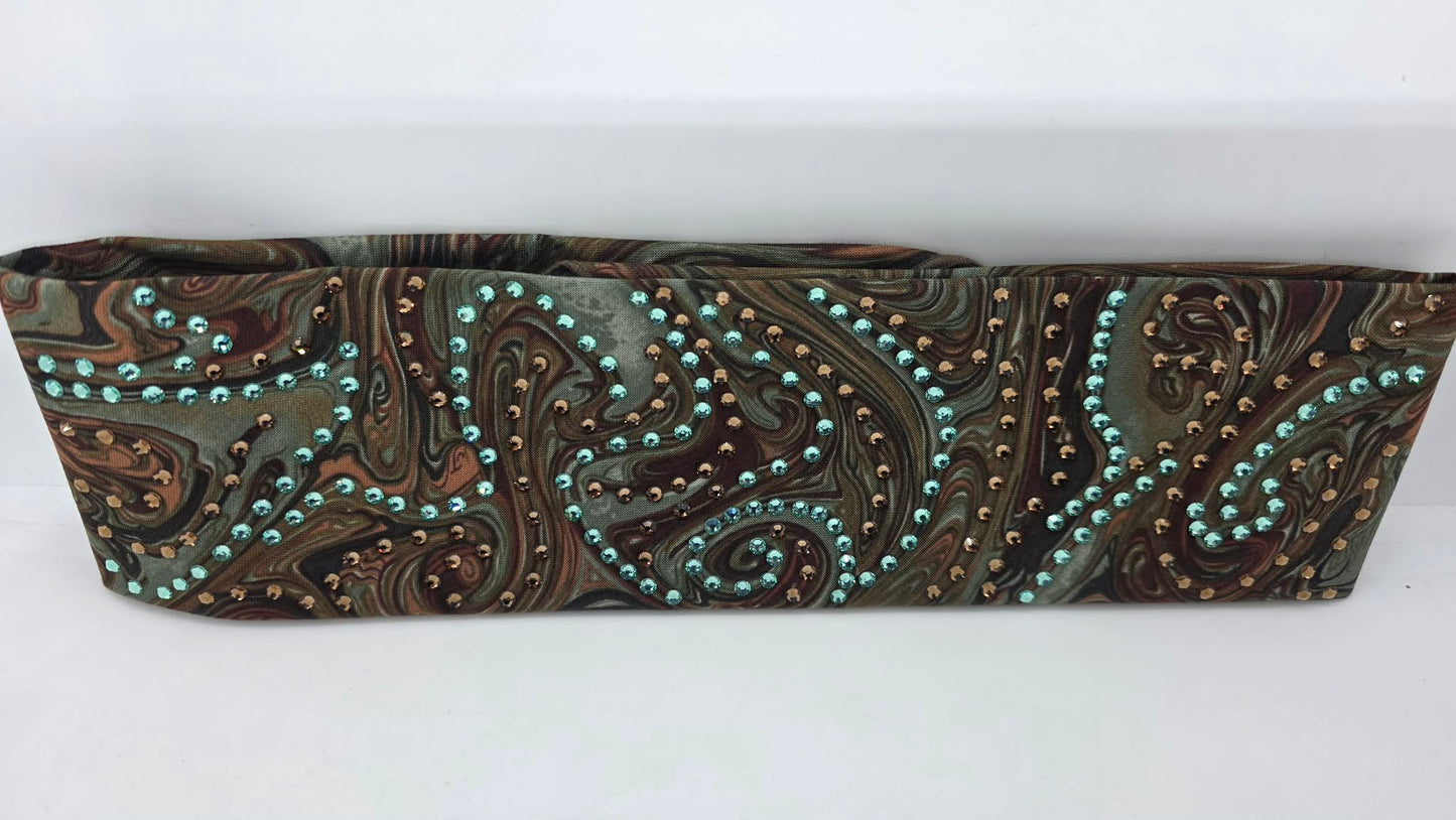 LeeAnnette Brown Oil Slick Bandana with Brown and Caribbean Sea Austrian Crystals (L40227)