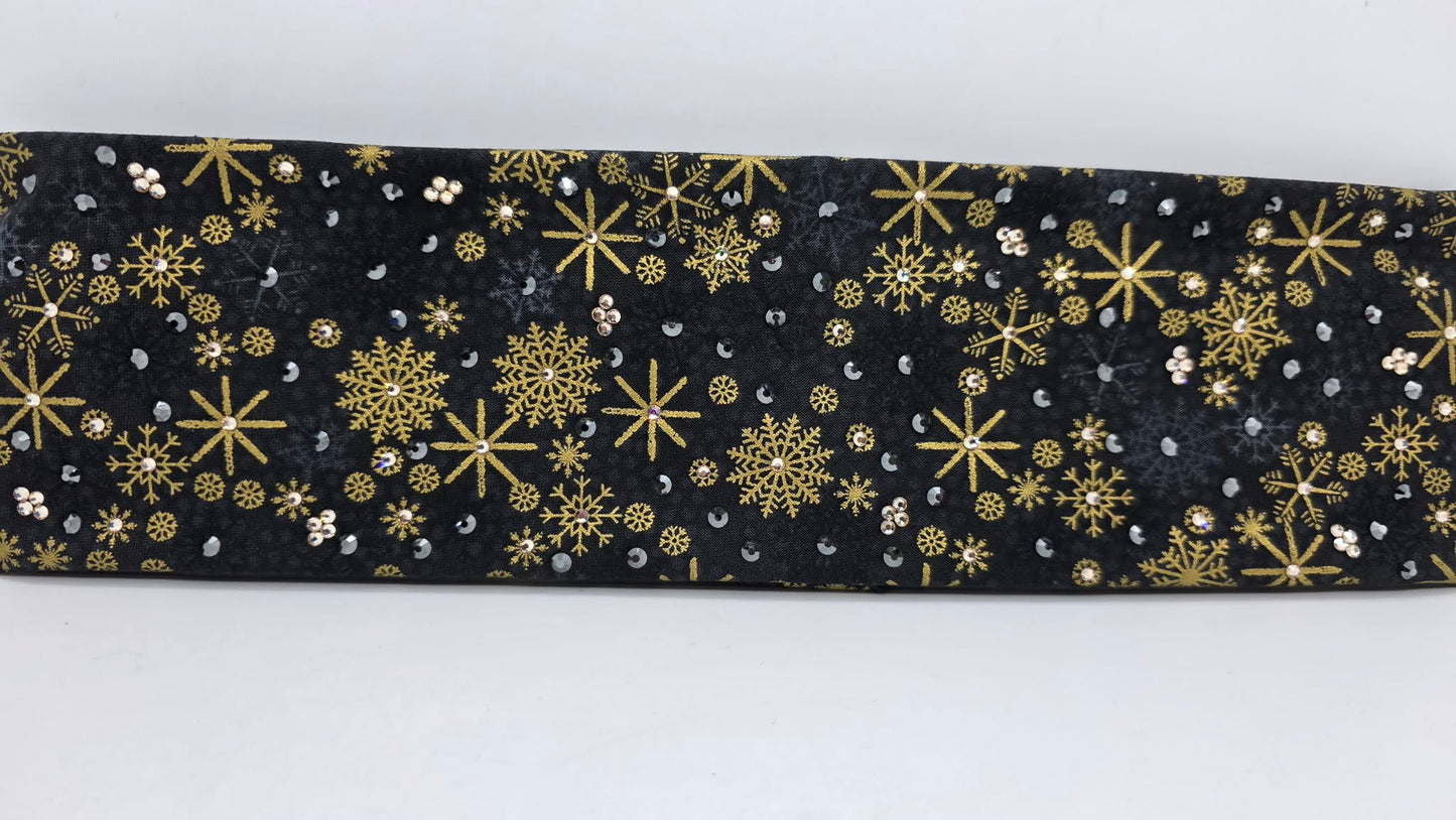 Gold Snow on Black Bandana with Black and Honey Austrian Crystals (E60129)