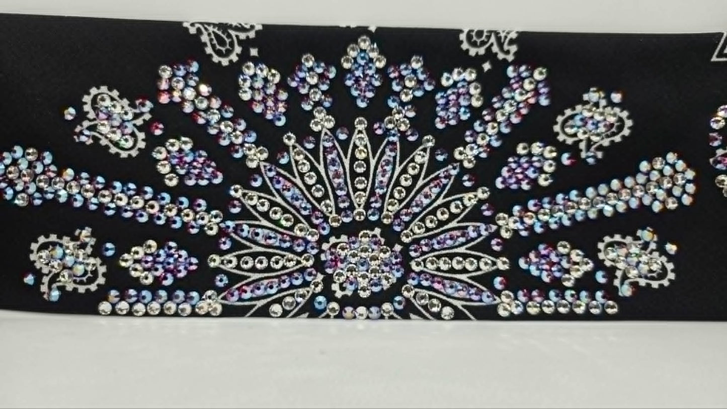 Super LeeAnnette Black Paisley Bandana with Red Shimmer and Diamond Clear Austrian Crystals (S48172)