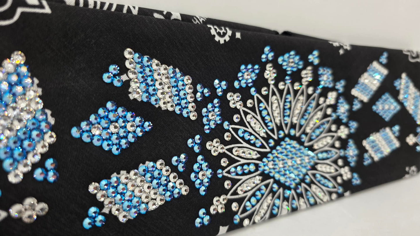 Super LeeAnnette Black Paisley Bandana with Blue/Violet Shimmer and Diamond Clear Austrian Crystals (S48116)