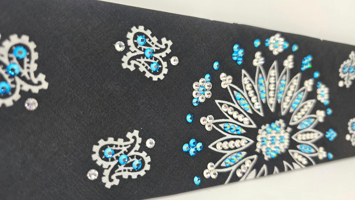 Black Paisley with Capri Shimmer and Diamond Clear Austrian Crystals (E60179)