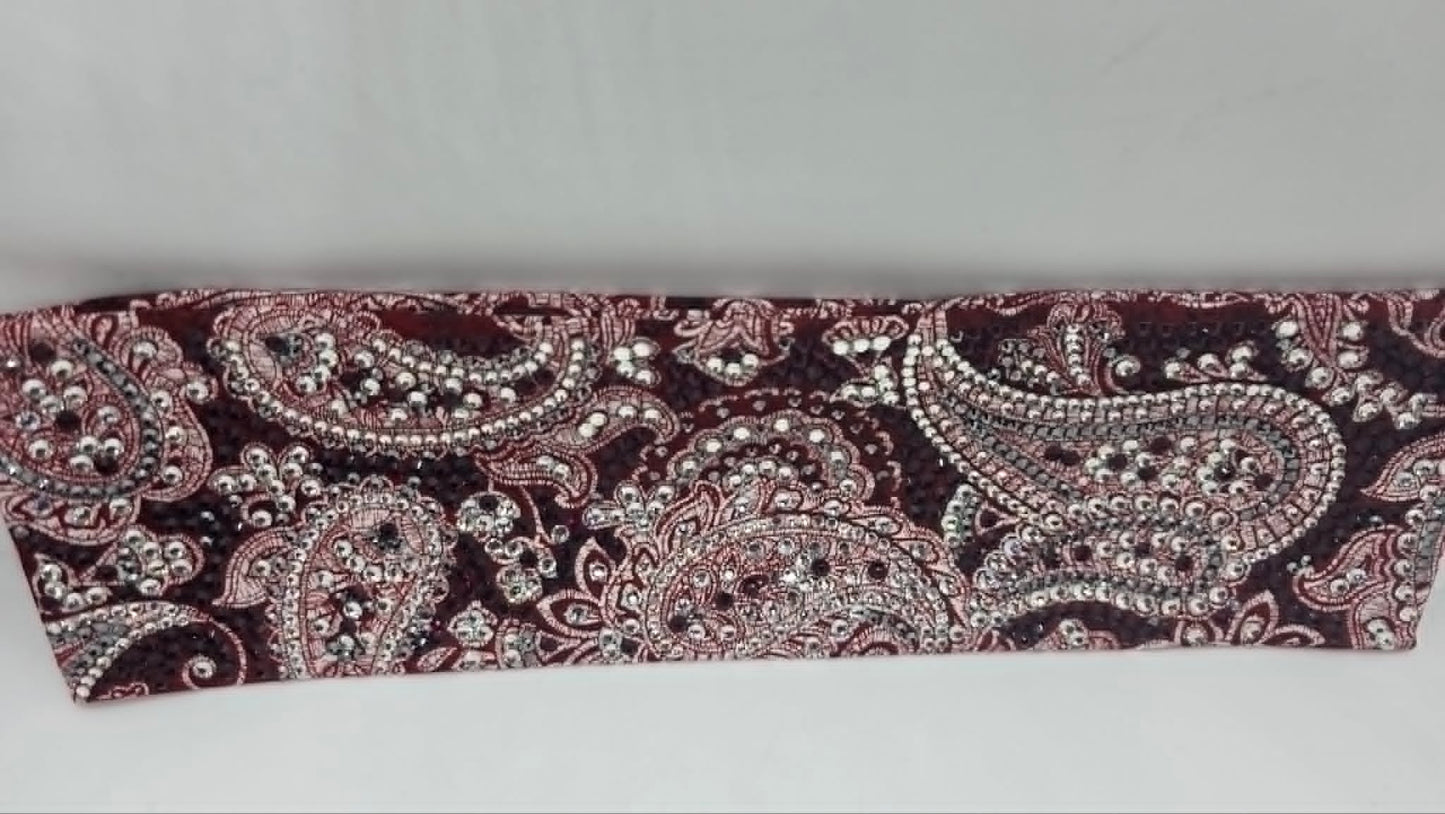 Super Duper LeeAnnette Victorian Deep Red Victorian Paisley Scroll Bandana with Light Red and Diamond Clear Austrian Crystals (D49500)