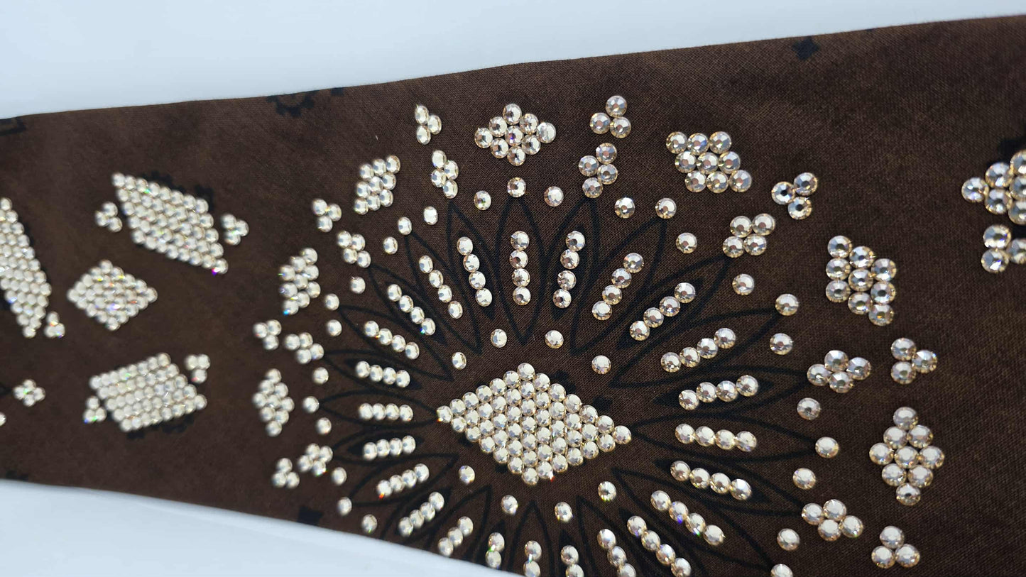 Super LeeAnnette Large  Brown Bandana with Honey Austrian Crystals (sku40120)