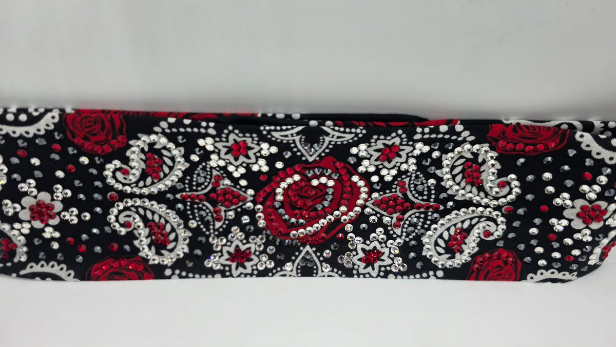 Super LeeAnnette Rose Bandana with Red, Black and Diamond Clear Austrian Crystals (S48186)