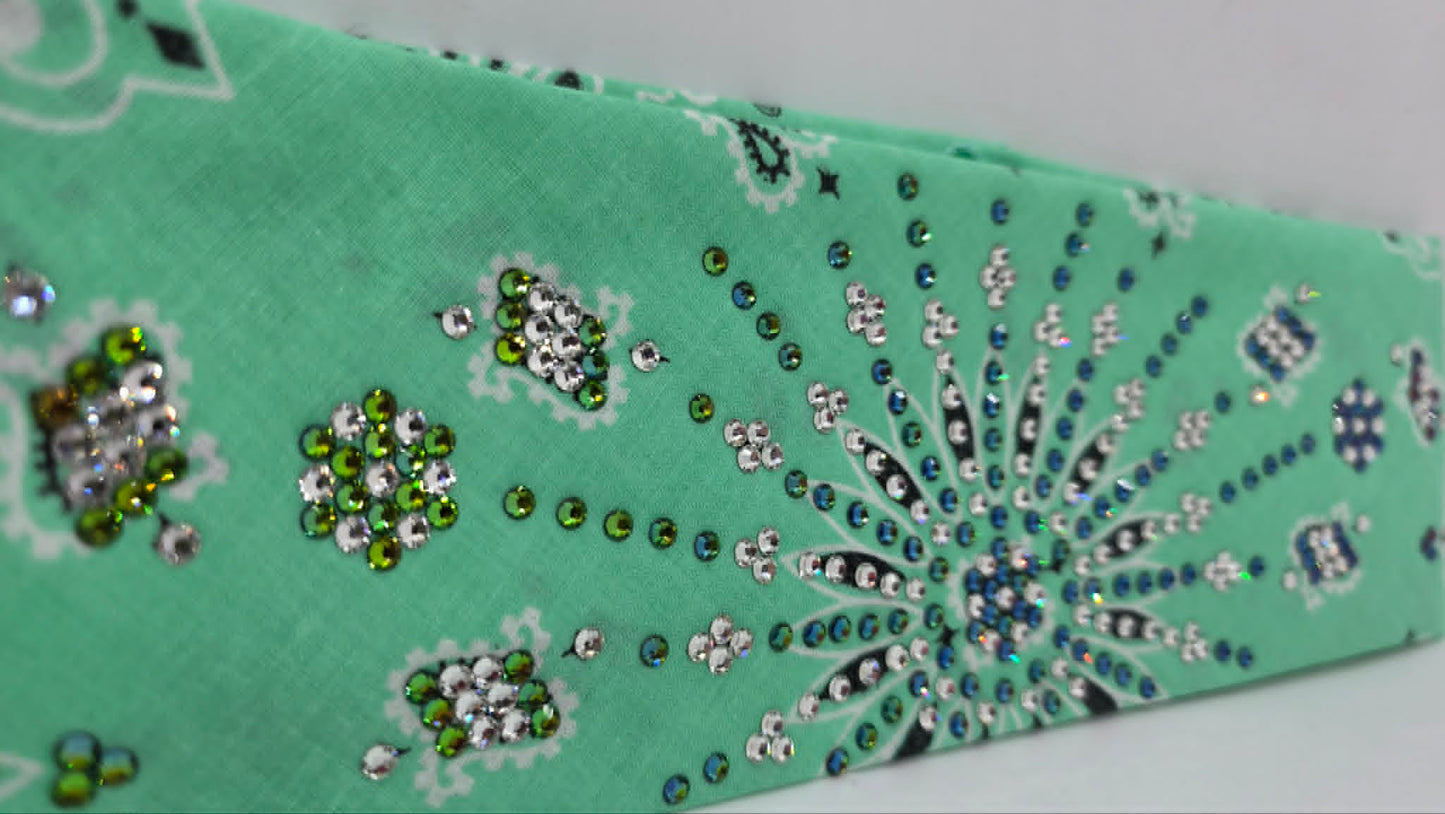 LeeAnnette Mint Green Paisley Bandana with Vitrail and Diamond Clear Austrian Crystals (L40252)