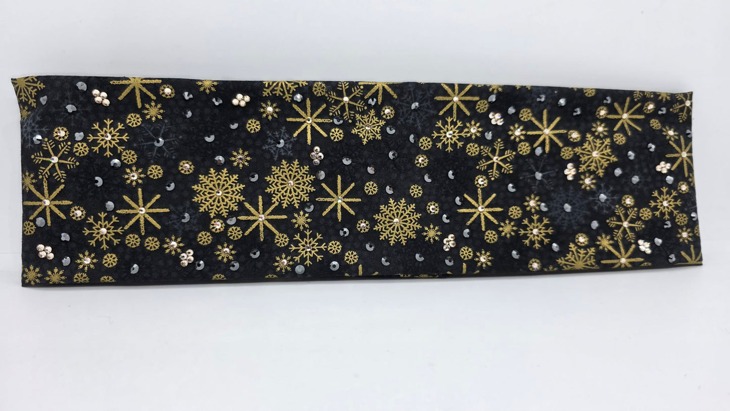 Gold Snow on Black Bandana with Black and Honey Austrian Crystals (E60129)