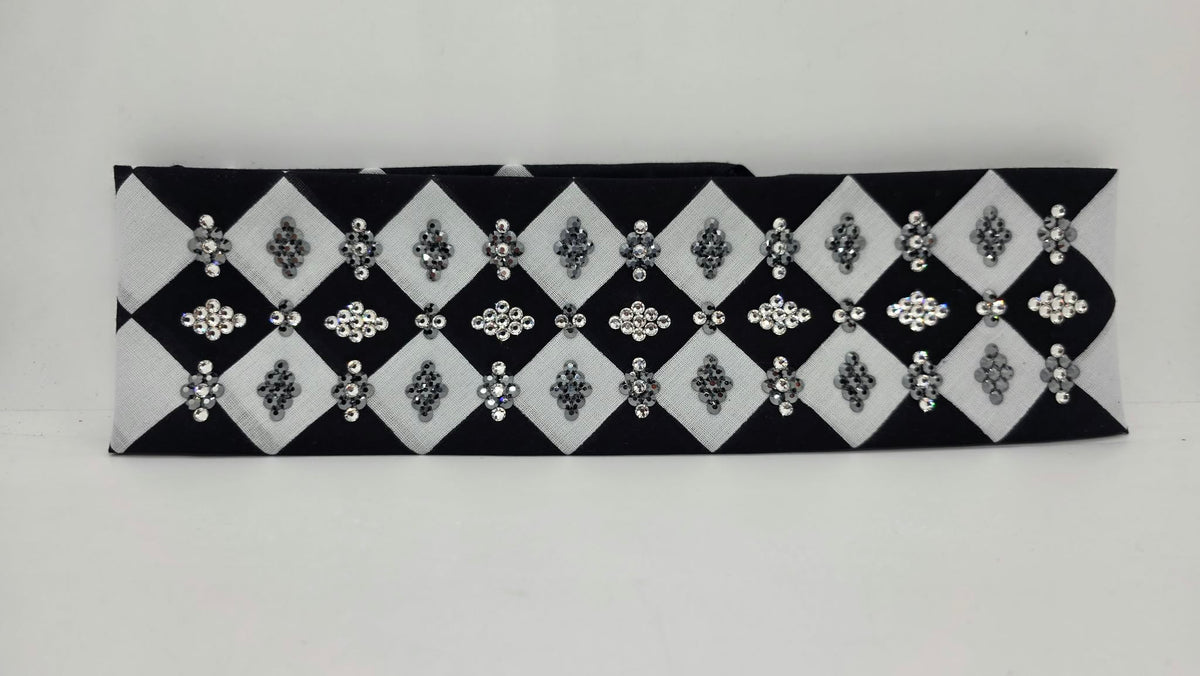 LeeAnnette Black and White Checker Bandana with Black and Diamond Clear Austrian Crystals (L40288)