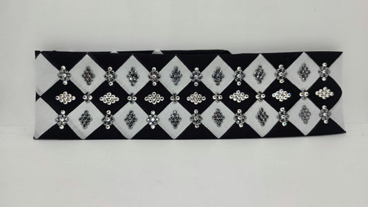 LeeAnnette Black and White Checker Bandana with Black and Diamond Clear Austrian Crystals (L40288)
