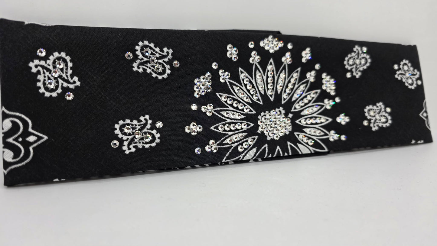 Black Paisley Bandana with Diamond Clear Austrian Crystals (E60138)
