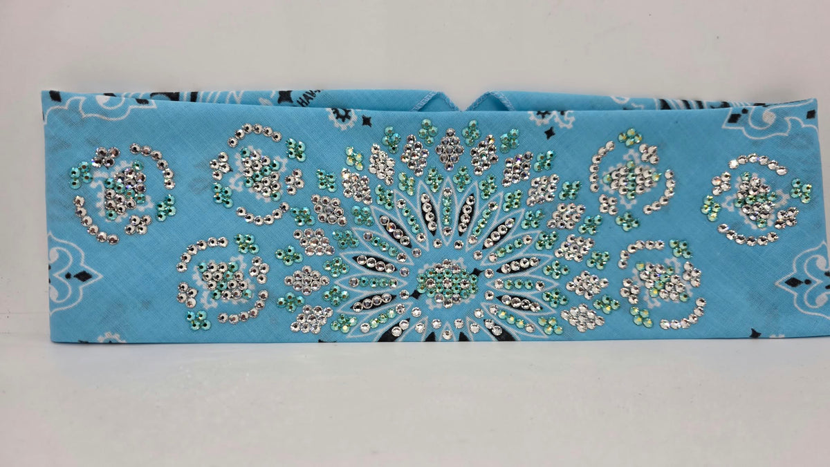 Super LeeAnnette Baby Blue Paisley Bandana with Peridot Shimmer and Diamond Clear Austrian Crystals (S48194)