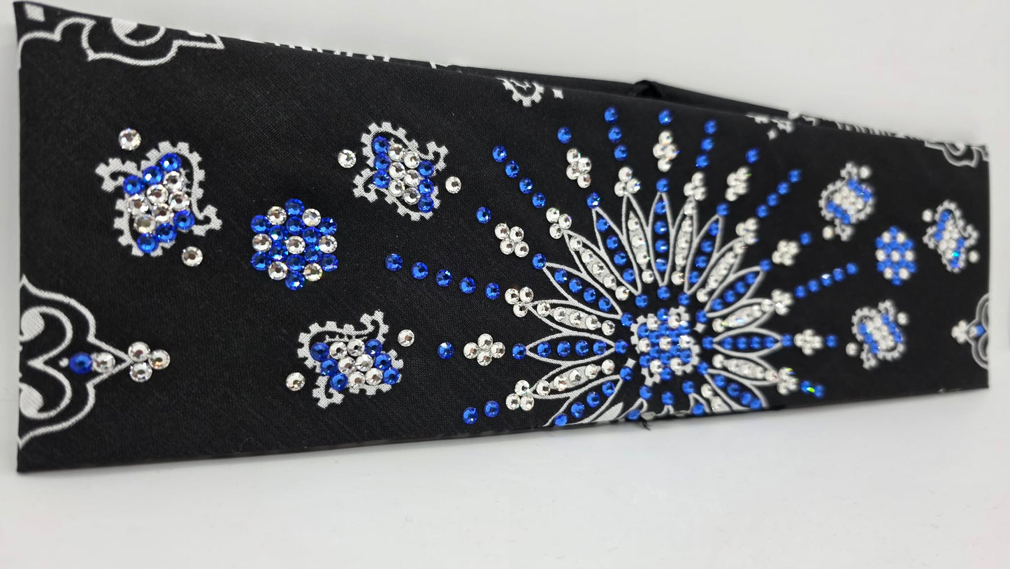 LeeAnnette Black Paisley Bandana with Sapphire and Diamond Clear Austrian Crystals (L40242)