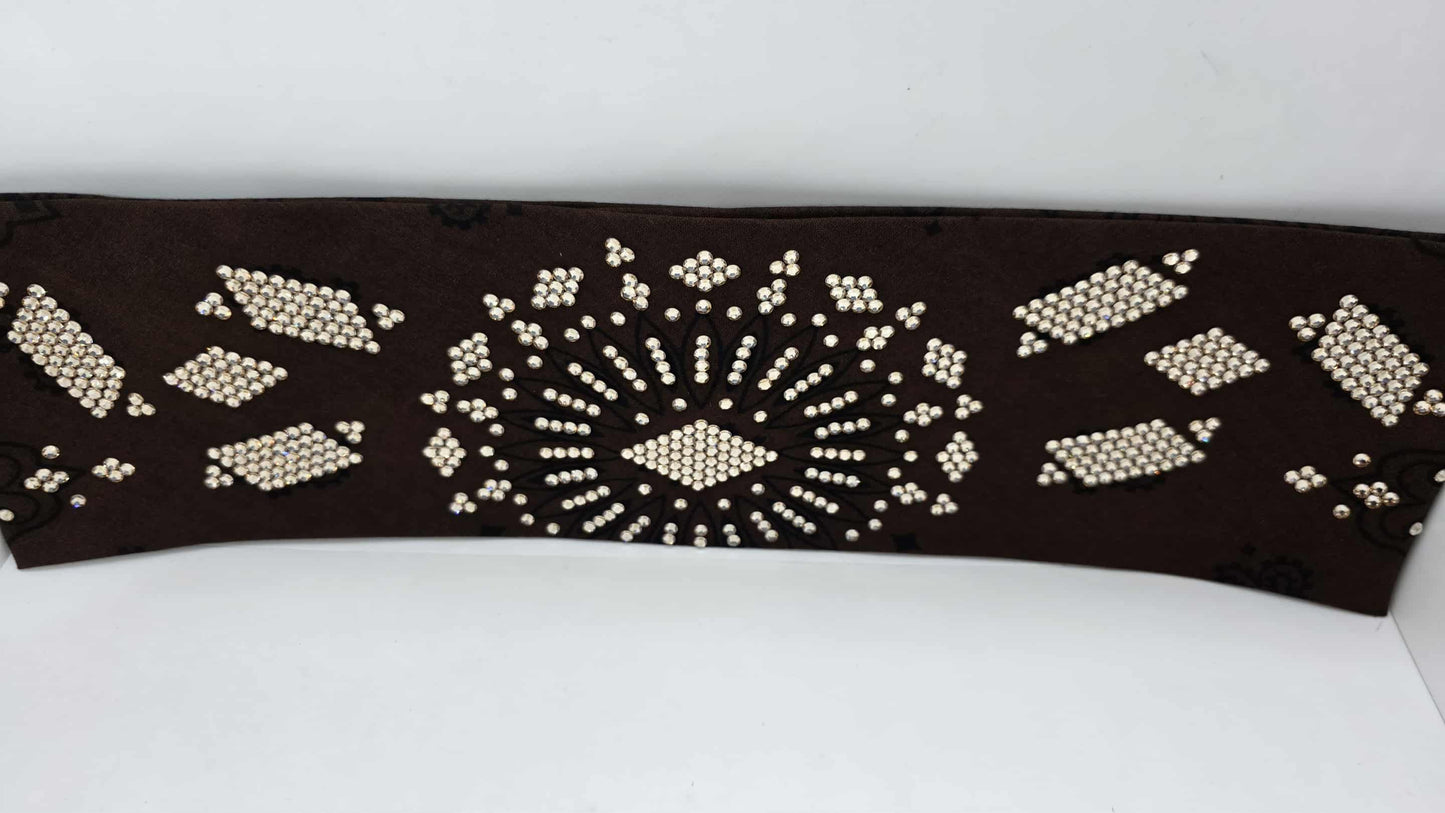 Super LeeAnnette Large  Brown Bandana with Honey Austrian Crystals (sku40120)