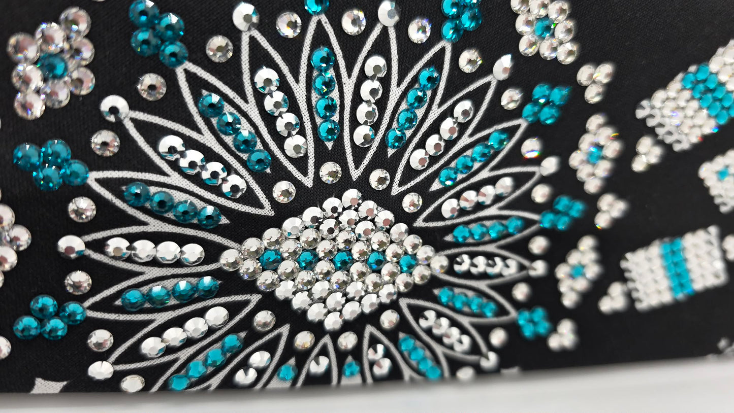 Super LeeAnnette Black Paisley Bandana with Chrome, Bright Blue and Diamond Clear Austrian Crystals (S48114)